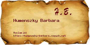 Humenszky Barbara névjegykártya